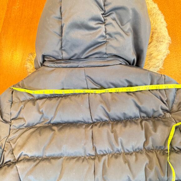 Esprit Quilted Down Puffer Jacket Parka Long Navy Gold Fur Detachable Hood Sz L - Picture 14 of 16